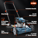 SENIX 144 cc Gas Lawn Mower, 20 inch 4-Cycle Push Mower, Side Discharge, 5 Position Cutting Height Adjustment, Low Noise & Fuel-Efficient for Lawn, Yard and Garden (LSPG-L5)
