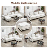 Hatppto 112" Modular Sectional Sofa, Oversized 3-Seater Cloud Couches for Living Room, Comfy Deep Seat Sofa with Wooden Leg, Armrets, Chenille White