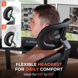 Mesh Office Chair, Adjustable Lumbar High Back Desk Chair 400lbs, 4D Flip-up Arms, 3-Level Tilt Backrest, 3D Headrest, PU Wheels