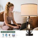 Reaketon Black Table Lamps for Living Room Set of 2, 22.3" Farmhouse Lamps for Nightstand, Industrial Table Lamps for Bedroom with USB Ports, Bulbs Included