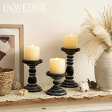 Inweder Wood Pillar Candle Holder: 3Pcs Rustic Black Candle Holders for Pillar Candles Wood Candle Holders Distressed Wooden Farmhouse Candle Holder Large Rustic Candle Holder for Fireplace Table