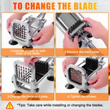 WODHMIEY Manual French Fry Cutter for Potatoes with Interchangeable Blades, Handheld Stainless Steel Potato Slicer for Home and Commercial Use (1/2'' & 3/8'' & 1/4'')