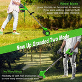 21V Cordless Weed Wacker with Wheels, 3-in-1 Electric String Trimmer, Lawn Edger & Brush Cutter, Includes 2x2.0Ah Batteries & 3 Blades, Lightweight Adjustable Trimmer for Thick Weeds & Small Yards