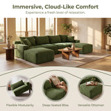115" Boneless Couch for Living Room, U-Shaped Sectional Cloud Sofa-Green