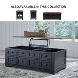 Signature Design by Ashley Wildenauer Lift Top Cocktail Table, Satin Finish Base, 2 Drawers, 2 Storage Bins, Hardwood Solids, 52" W x 28" D x 19" H, Light Brown & Black