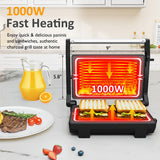 Sunvivi Panini Press Sandwich Maker: Electric Panini Press Grill with Locking Lid, Portable Indoor Panini Maker with Nonstick Plates, 1000W Double-sided Grill with 180° Flat Opening, Easy to Clean