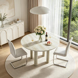 SSLine Faux Mars Stone Round Dining Table Set for 2 w/White Leather Chair
