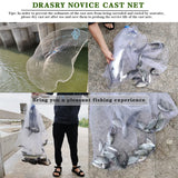 Fishing Cast Net 3/8inch Mesh Size for Bait Shrimp Trap Fish Heavy Duty Sinkers Throw Net 3FT to 12FT Radius 8FT Radius Drasry
