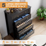 IDEALHOUSE 5 Chest of Drawer Dresser, Modern Wood Organizer Dresser Storage Cabinet with Drawers for Bedroom, Living Room, Entryway, Black