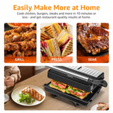 Panini Press Grill, Aigostar 1000W Sandwich Maker with Ceramic Non-stick Plates, Opens 180 Degrees for Any Size Food, 3-in-1 Sandwich Press Electric Grill, Drip Spout & Locking Lid, Sliver