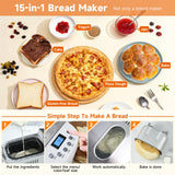 Davivy Bread Maker Machine with 2 Dough Kneading Paddles,15-in-1 Automatic Large Capacity Bread Machine Nonstick Bowl For Bread, Jam& Yogurt, 3 Loaf Sizes and 3 Crust Settings