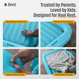 Jirni Toddler Camping Bed with Bumpers & Pump Sack – Ultralight, Compact & PVC-Free Inflatable Kids Travel Bed in 40D Ripstop Nylon for Camping & Family Travel