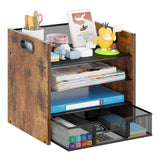 Boershun Desk Organizer - 4 Tier Desktop File Organizer with Drawer, Wooden Paper Tray Organizer, Office Desk Accessories Organizer for Papers, Mail, Notebooks, Stationery