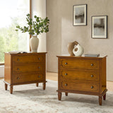 HULALA HOME 3 Drawer End Table with Charging Station, Wooden Drawer Organizer with Wood Legs, Mid Century Modern End Table Set of 2, Acorn