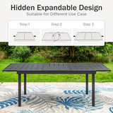 PHI VILLA 9 Pieces Outdoor Dining Set for 8, Large Metal Expandable Dining Table & Stackable Wrought Iron Chairs with Cushions, Modern Furniture Set for Patio, Deck, Yard, Porch - Black