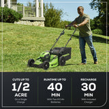 Greenworks 80V 21" Brushless Cordless (Push) Lawn Mower (75+ Compatible Tools), (2) 2.0Ah Batteries
