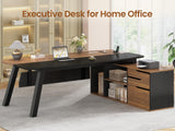 Executive Desk with File Cabinet, Large Office Desk with Drawers and Shelves, L Shaped Computer Desk with Power Outlets