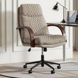 KISLOT Home Office Desk Chair, Ergonomic Office Chair with Lumbar Support, Adjustable Swivel Computer Chair with Wheels, Fabric Executive Task Chair with Wood Arms, Khaki