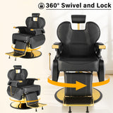 Barber Salon Hair Chair, Hydraulic Rolling 360° Swivel Barber Reclining Chairs for Barbershop, Heavy Duty Hairdresser Chair Beauty Salon Spa Shampoo Styling Equipment, Adjustable Headrest, Black&Gold