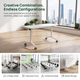 WXHYMXFDC Folding Conference Table with Wheels Modular Foldable Training Tables with Flip Top Business Style Wooden Training Table with Strong Metal Frame for Office Schools Libraries,White,55in,12