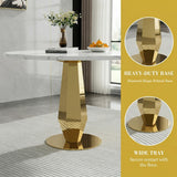 SSLine White Faux Marble Round Dining Table Set for 6 with Velvet Chairs