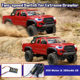 FMS 1/24 FCX24MS Toyota Tacoma S RC Crawler, Officially Licensed RC Truck 2 Speeds Switch with LED Lights, Off-Road RC Model for Adults (Red)