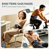 MASTOGO EMS AB Belt Muscle Stimulator,3 in 1 Wireless Tens Unit Stim Machine for Muscle Recovery,Electric ABS Home Gym Workout Belt for Abdomen