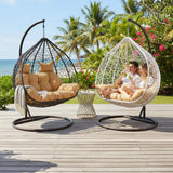 TusaMer Double Egg Chair Cushion Replacement, 130x110cm Thick Padded Hanging Chair Cushion with Removable Cover & Pillows, Khaki Egg Replacement Double Hanging