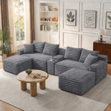 127'' Modular Boneless Couch,U Shaped Sectional Sofa for Living Room-Grey