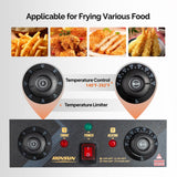 ROVSUN 24.9QT Electric Deep Fryer w/Frying Baskets Timer Drains & Lids, Dual Tank Kitchen Countertop Commercial Frying Machine, Adjustable Temperature, for French Fries Donuts Onion Rings, 3400W 110V