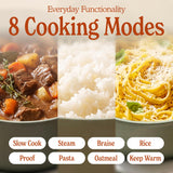 MAGNIFIQUE Slow Cooker, 4.5 Quart 8-in-1 Clay Pot Multi-Cooker, Non-Toxic Slow Cooker with Removable Clay Pot, for Rice, Pasta, Steam & Proof, Nonstick, Oven Safe Pot to 500°F, Olive