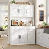 Vongrasig Kitchen Pantry with Charging Station, Tall Farmhouse Pantry Cabinet with Microwave Stand, Storage Drawers & Shelves, Large Kitchen Hutch for Living Room, Dining Room, White