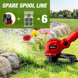 HEINPRO Cordless String Trimmer Compatible with Milwaukee M18 Battery, 12" Electric Weed Wacker, Auto Line Feed, Weed Eater Battery Powered Grass Trimmer, w/ 6 Line Spools, Red (Tool Only)