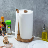 MyGift Premium Acacia Solid Wood Countertop Paper Towel Roll Stand with Easy-Tear Dispenser, Wooden Farmhouse Table Standing Holder for Disposable Kitchen Towels
