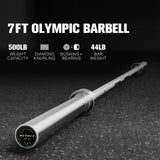 RitFit 7-foot Olympic Barbell Bar, General Purpose Weight Bar Suitable for Olympic Lifts and Power Lifts, 500LBS Capacity