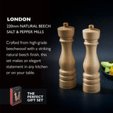 Cole & Mason London Refillable Spice Mill - Kitchen and Home Accessory - Salt and Pepper Grinder Set - Salt Mill with Ceramic Mechanism - Pepper with Carbon Steel - 8", Natural Beech