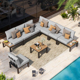 Oasbira Aluminum Modular Outdoor Patio Furniture Set, 8 Seats Sectional Sofa Set with Adjustable Backrest & Thick Cushions, All-Weather L-Shaped Corner Set with Table for Garden & Yard, Gray