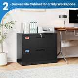 PEUKC 2 Drawer File Cabinet, Lateral Filing Cabinets for Home Office, Office Storage Drawers with Lock, Hanging Files Legal/Letter A4 Size (Assemble Required,Black)