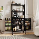 Semoic 58” Pantry Cabinets with Microwave Shelves, Freestanding Kitchen Storage Cabinet with Adjustable Shelves, Buffet Cupboards for Kitchen, Dining Room, Living Room Use, Black
