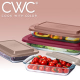 COOK WITH COLOR 8-Piece Deep Glass Baking Dish Set with Plastic Lids – Casserole and Food Storage Containers for Lasagna, Leftovers – Freezer-to-Oven, Microwave & Dishwasher Safe, Rose