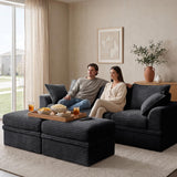 NABUMI 107" Modular Sectional Sofa with Storage, Oversized U-Shaped Boneless Couch with Ottoman, 27" Deep Seat Memory Foam Corduroy 5-Seater Cloud Couches for Living Room, Tool-Free Assembly, Black