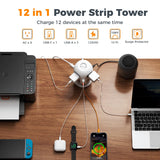 TESSAN Tower Power Strip 10 ft, Long Flat Extension Cord with Multiple Outlets, 8 AC Outlets with 4 USB Ports (1 USB C), Charging Station with, for Home Office Dorm