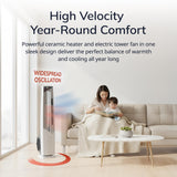 Lasko Oscillating Hybrid Fan and Space Heater for Home, All Season High Velocity Hybrid with Tip-Over Switch, Remote Control, Timer and Thermostat, 37.5 Inches, White, 1500W, FHV820