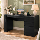 ZenXity Farmhouse 55" Computer Desk with Charging Station, Wooden Home Office Executive Desk with 3 Drawers and Fluted Storage, Study Table Workstation
