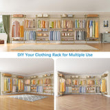 Timate U3 U Shape Garment Rack Heavy Duty Clothes Rack for Hanging Clothes, Expandable Industrial Pipe Clothing Racks Wall Mounted Closets L Shaped Closets Wardrobe Closet System Large Closet Kit Gold