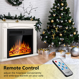 R.W.FLAME 27” Electric Fireplace Mantel Wooden Surround Firebox, TV Stand with Freestanding Electric Fireplace, Remote Control, Adjustable Led Flame, 750W/1500w White
