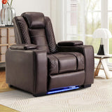 ANJ Power Home Theater Seating, PU Leather Electric Recliner Chair with Adjustable Headrest, Dual Motors Movie Reclining Chairs with LED Lights,USB Port, Cup Holders, Hidden Arm Storage (Brown)