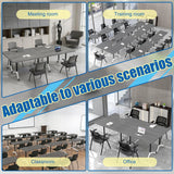 Folding Conference Room Table with Large Wheels,Space-Saving Stackable Folding Meeting Table Modular Flip-Top