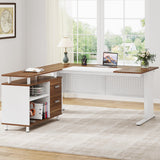 Tribesigns 63 Inch Executive Desk with File Cabinet, L Shaped Office Desk with Drawers and Storage Shelves