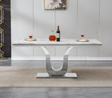 Maotifeys White Marble Dining Table for 6 Modern Luxury Faux Marble Kitchen Table for 4-6, 68" Large Dining Room Tables with U-Shape Silver Stainless Steel Base